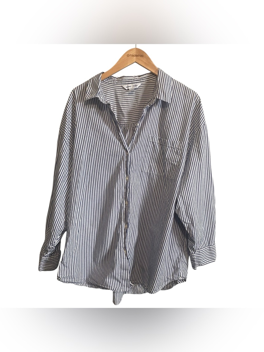Old Navy Blue and White Stripe The Boyfriend Shirt Cotton Button Down Size XL